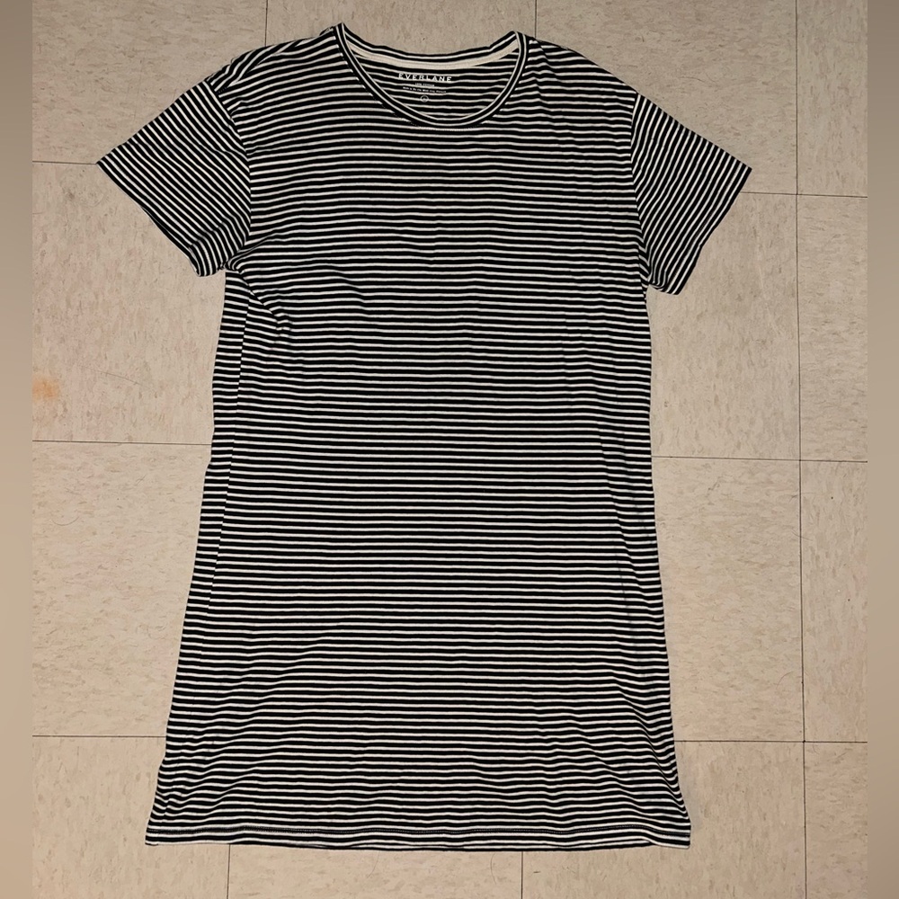 Everlane 100% Cotton Easy Black and White Striped T-shirt Dress